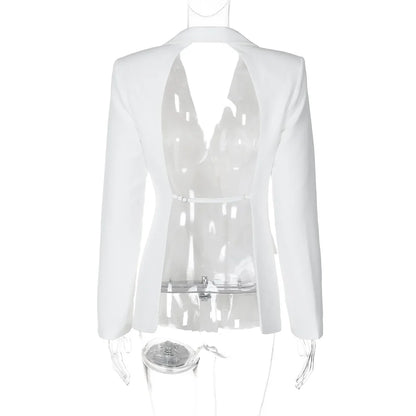 Backless  Black Suit Long Sleeve Blazer Coat