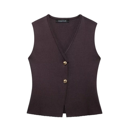 Button Knit Top Side Zipper Skirt Suit