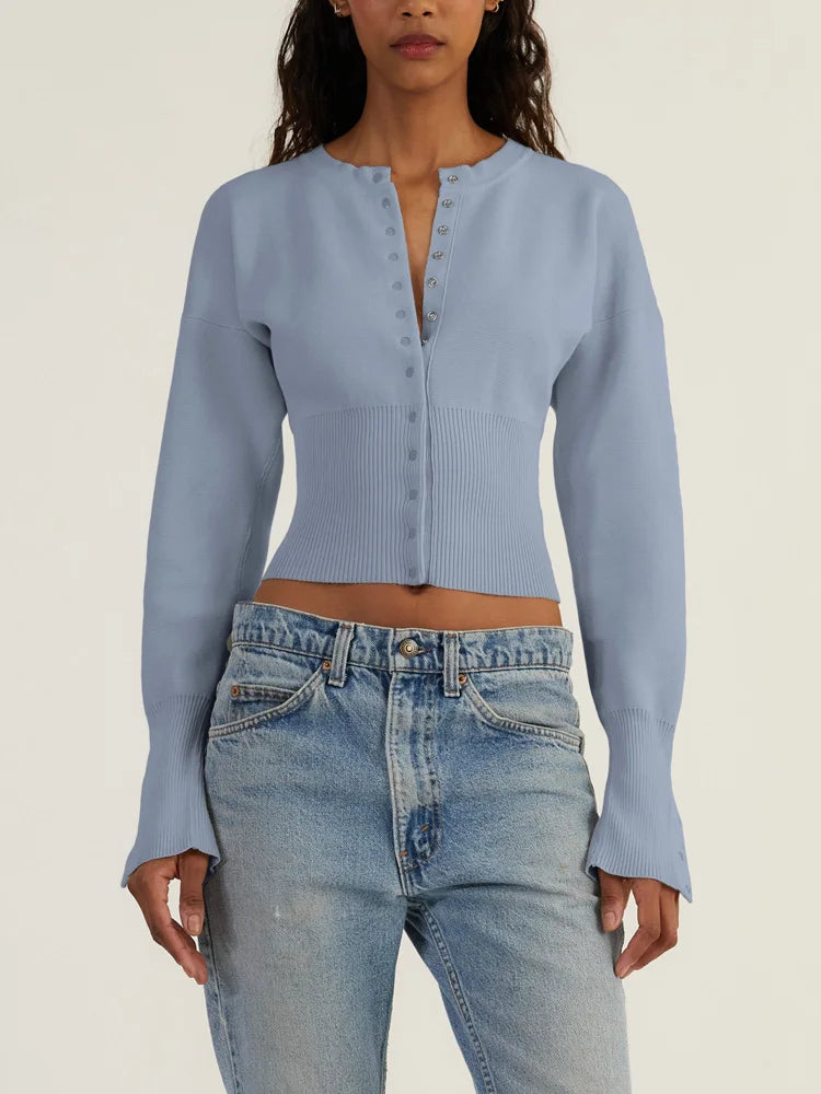 Autumn Knitwear Cardigan Ribbed Patchwork Cropped Top