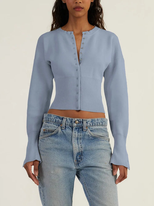 Autumn Knitwear Cardigan Ribbed Patchwork Cropped Top