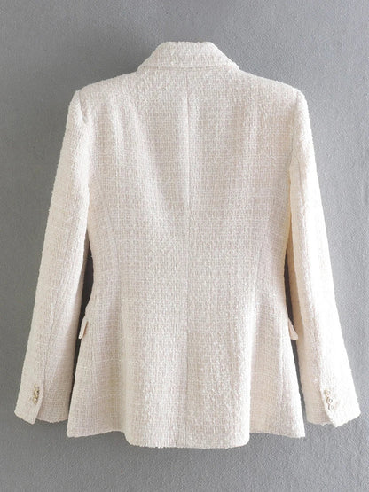 Double Breasted Buttons Tweed Blazer