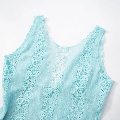 Deep V-Neck Hollow Out Lace Crop Tank Top