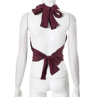 Halter Neck Lace-Up Sleeveless Top