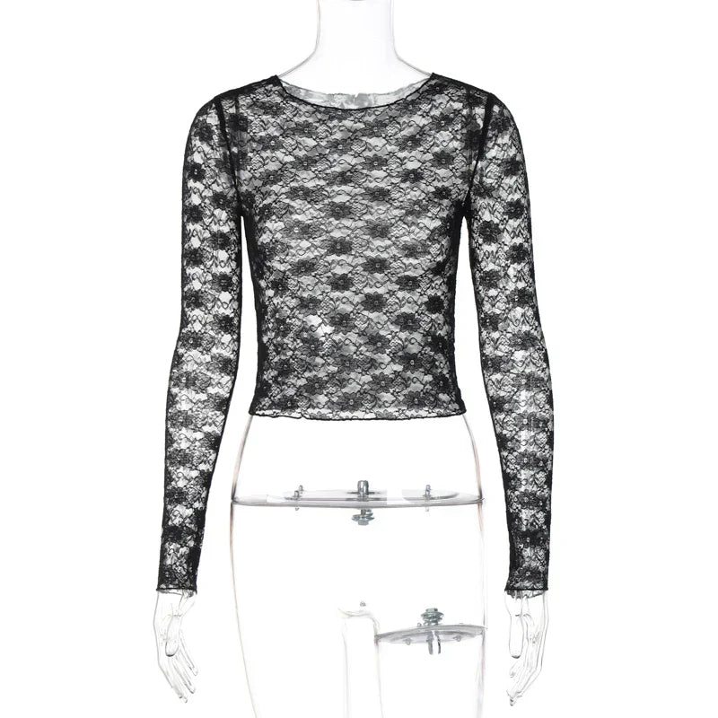 Long Sleeve See-Through Lace Crop Top for Women â€? Bodycon Party Wear