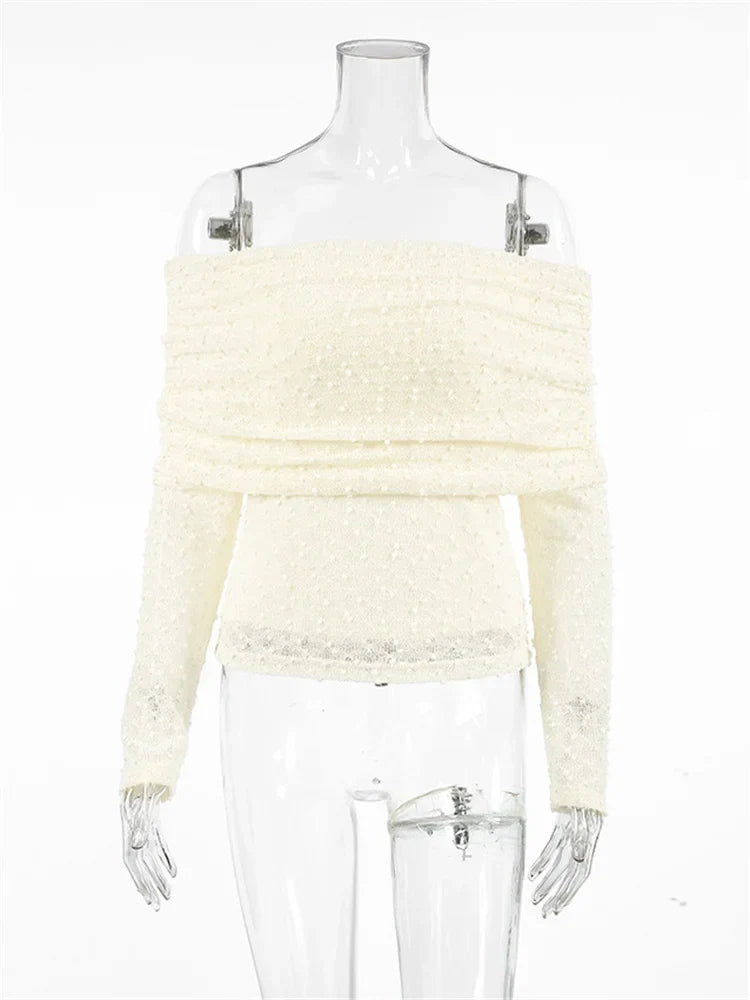 Knit Sweater Backless Off-Shoulder Patchwork Top