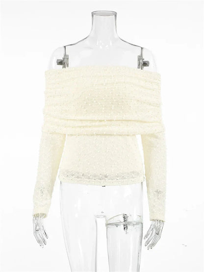 Knit Sweater Backless Off-Shoulder Patchwork Top