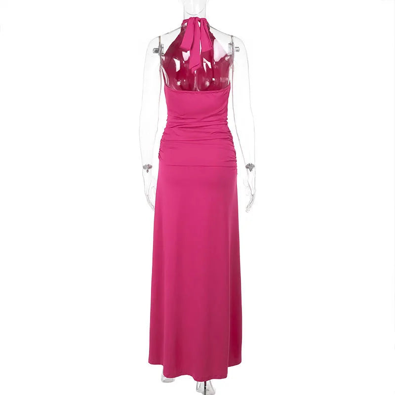 Halter Crop Top and  Long Skirt Two Piece Set