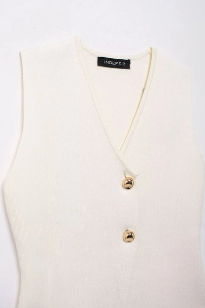 Button Knit Top Side Zipper Skirt Suit