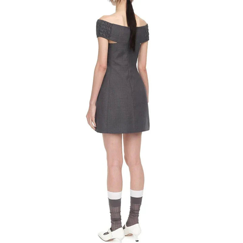 One-line shoulder-top A-line skirt mini dress