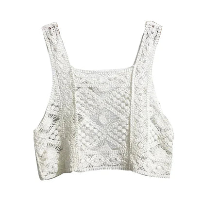 Crochet Hollow Out Geometric Pattern Knitted Top