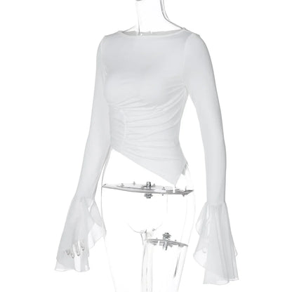 Mesh White Flare Sleeve Top