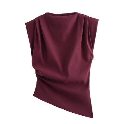 Asymmetric Pleated Trim Short Sleeve Top