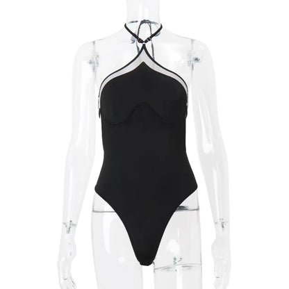 Mesh Bodysuit Backless Halter Top