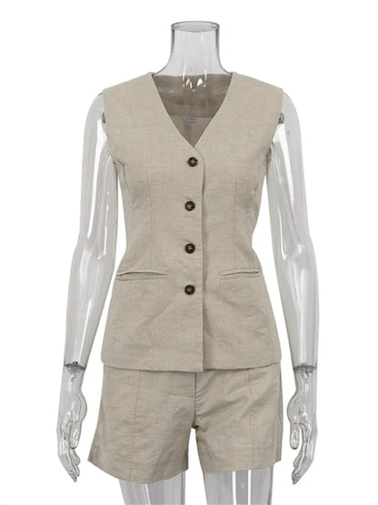 Lace-Up Sleeveless Top and High Waist Shorts Set