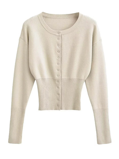 Autumn Knitwear Cardigan Ribbed Patchwork Cropped Top