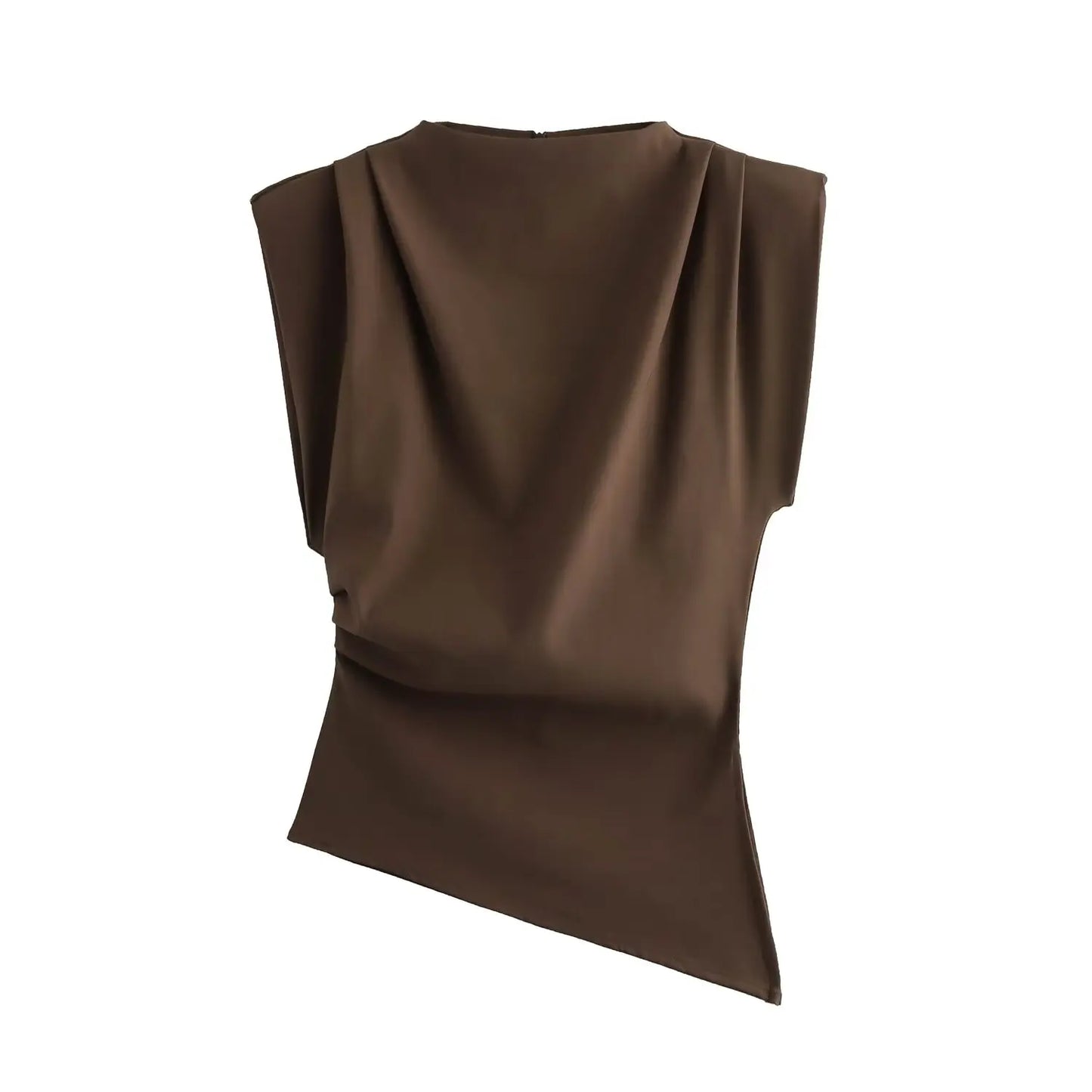 Asymmetric Pleated Trim Short Sleeve Top