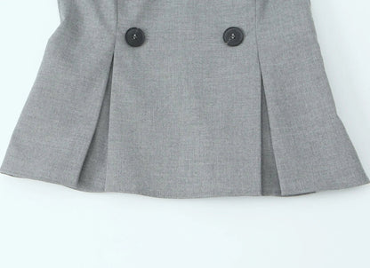 Buttoned Boat Neck Sleeveless Grey Vest Top
