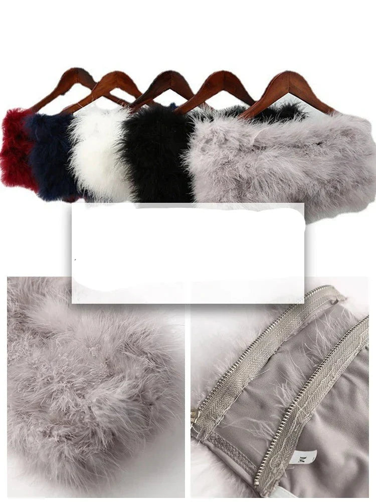 Fur Feather Strapless Bustier Fluffy Corset Tube Top