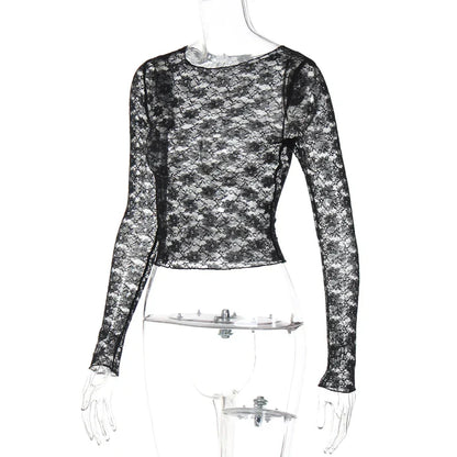 Long Sleeve See-Through Lace Crop Top for Women â€? Bodycon Party Wear