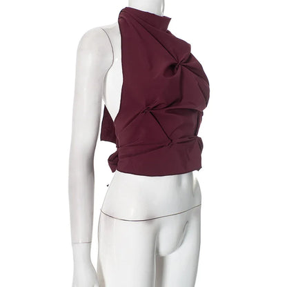Halter Neck Lace-Up Sleeveless Top