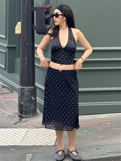 Lace-Up Sleeveless Top Bow Mini Skirt Outfits