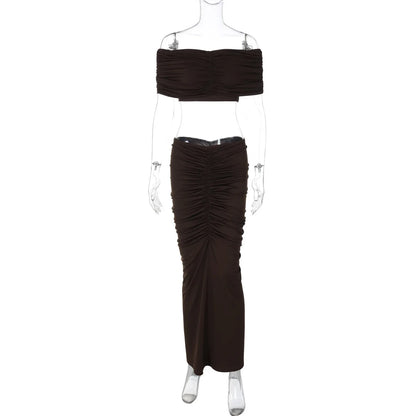Off-shoulder Crop Top And Long Skirt Suit