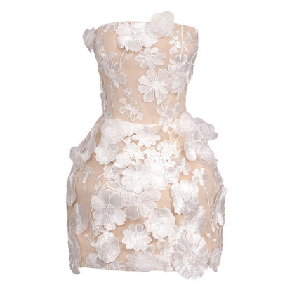 Off Shoulder Tube Top Dress White Bustle Three Dimensional Floral Embroidery Off Shoulder Slim Two Pieces