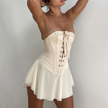 off Neck Tube Top Lotus Leaf Short Bandage Backless Dress