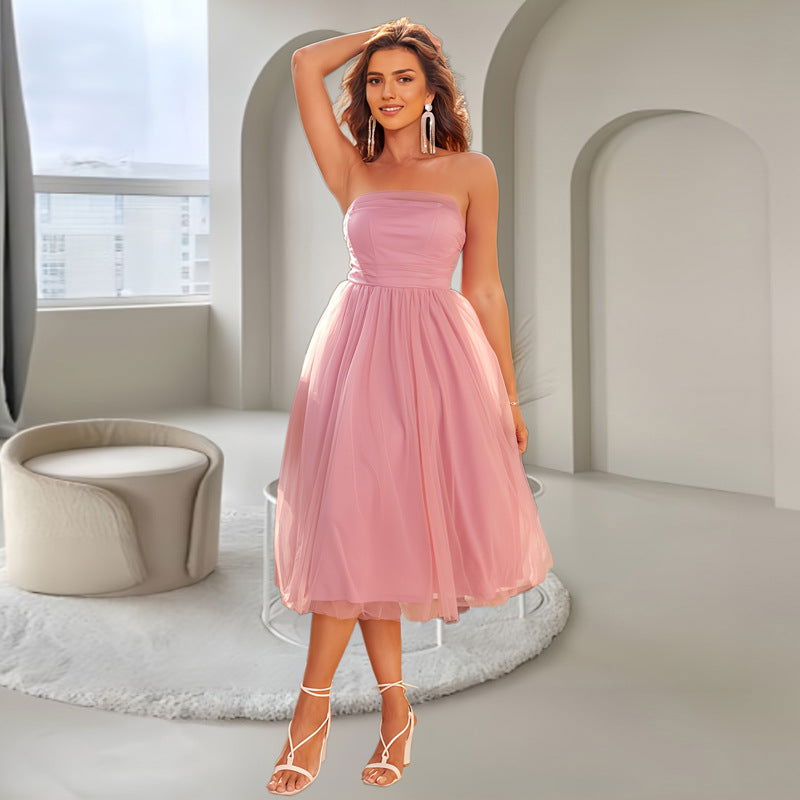 High Grade Mesh Sleeveless Tube Top DressElegant Socialite Light Footwear