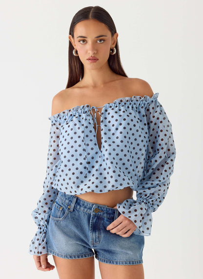 Tedara Top - Blue Mocha Dot