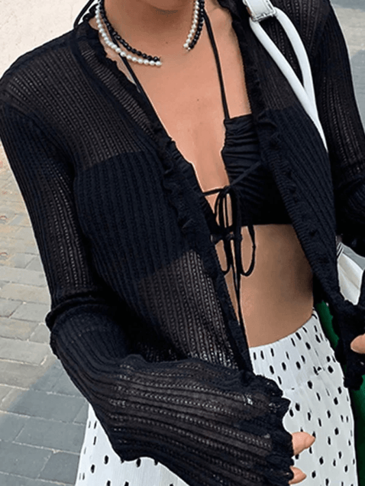 Fungus lace up knit cardigan