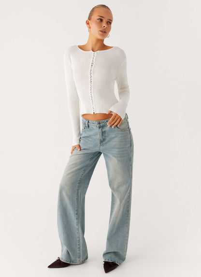 Wonderwall Lace Up Long Sleeve Top - White