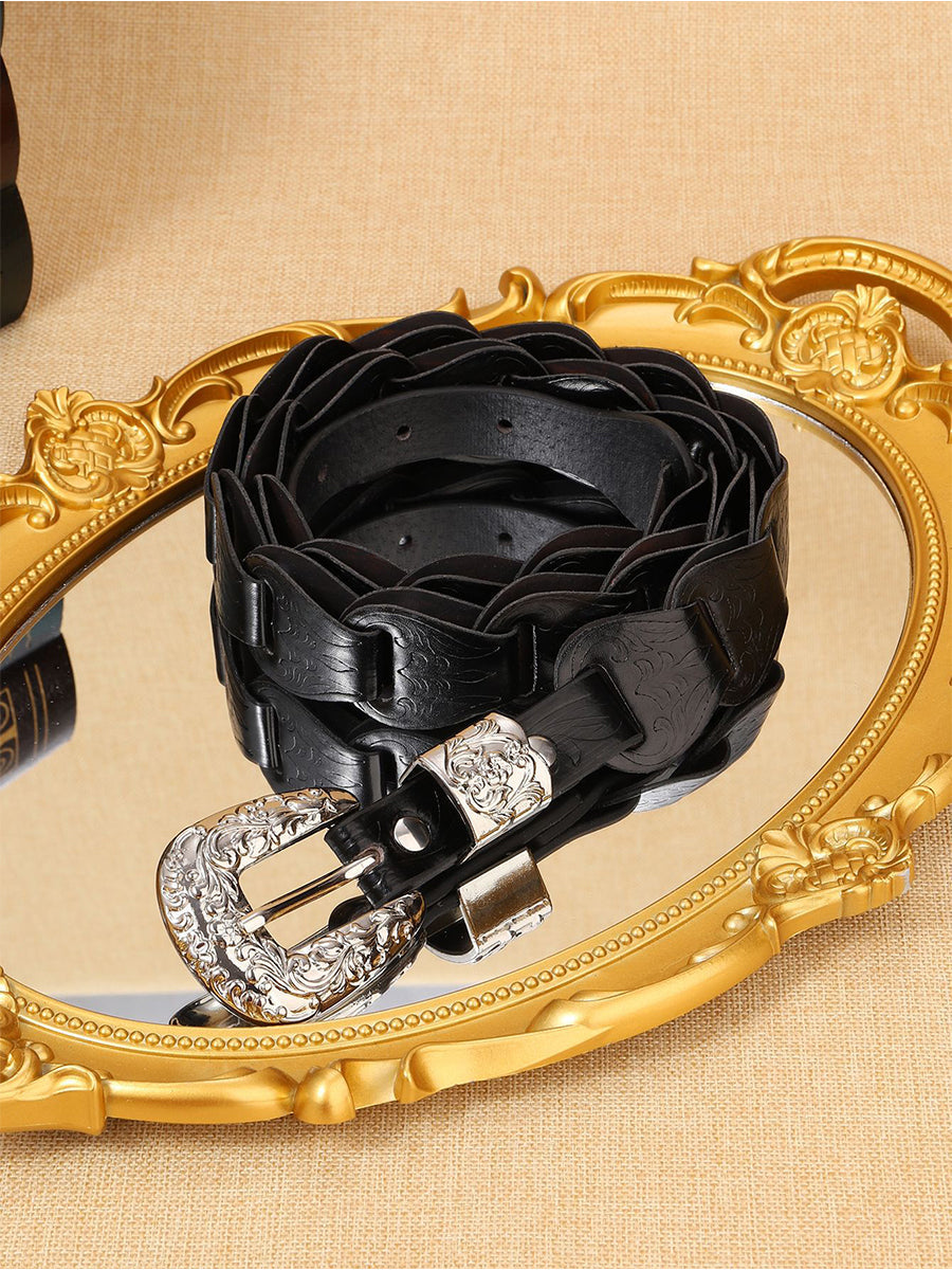 Women's Elegant Western - Style Faux Leather Floral - Embossed Waist Belt MDA1699H5I
